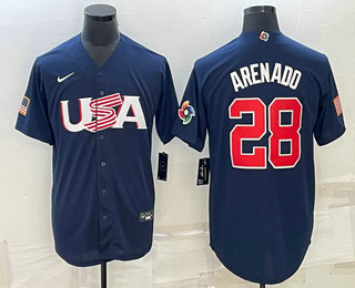 Mens USA Baseball #28 Nolan Arenado 2023 Navy World Baseball Classic Stitched Jersey->2023 world baseball classic->MLB Jersey
